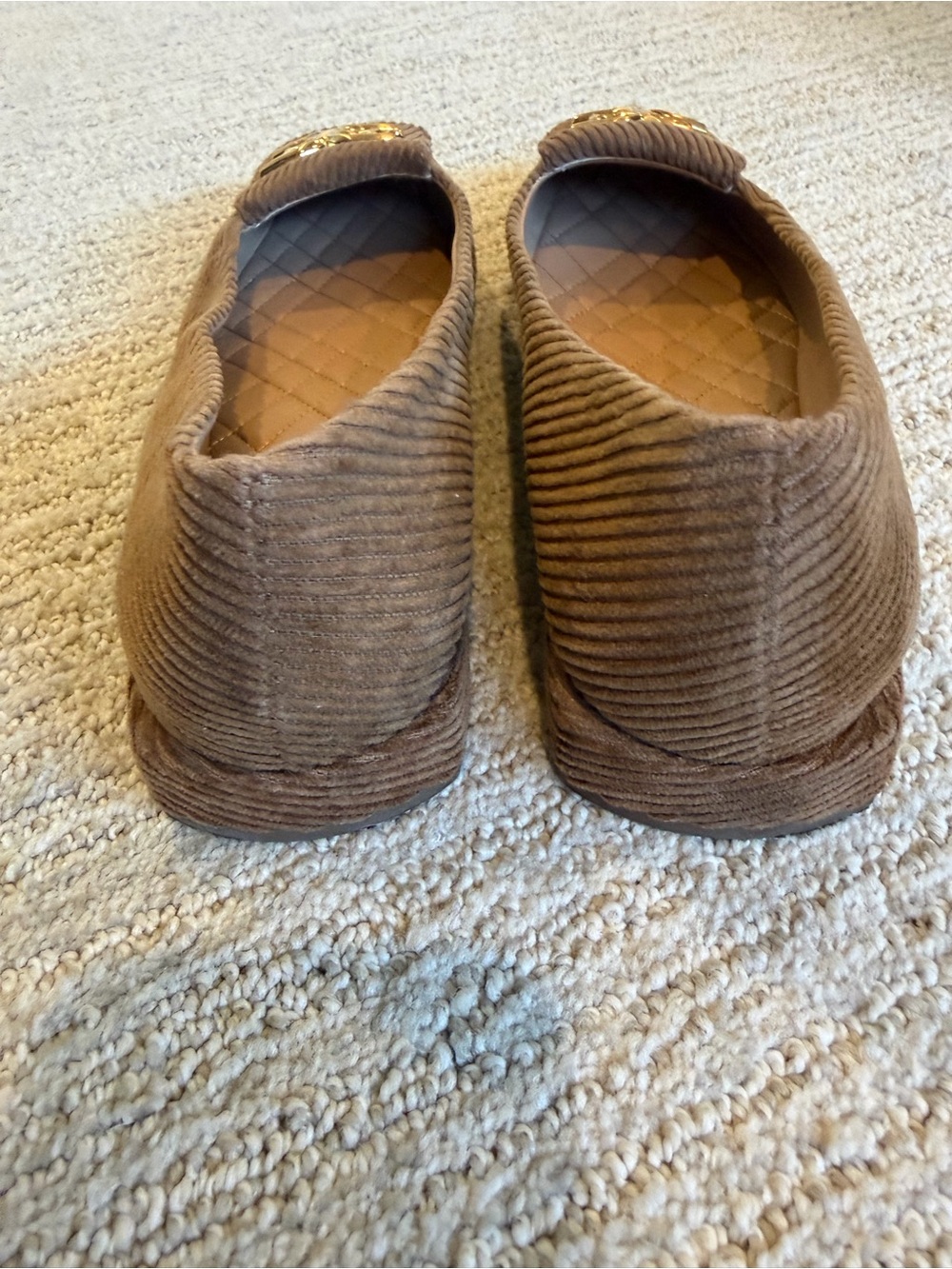 Sam Edelman Brown Corduroy Loafers with Gold Logo Accent - Picture 3 of 5